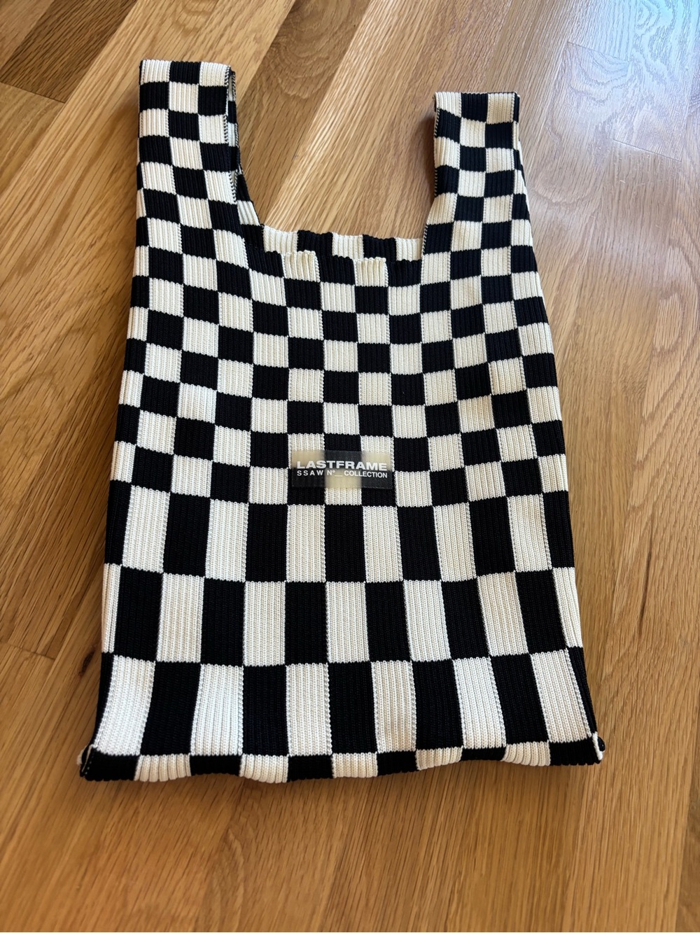 LASTFRAME Ichimatsu Black & White Check pattern tote